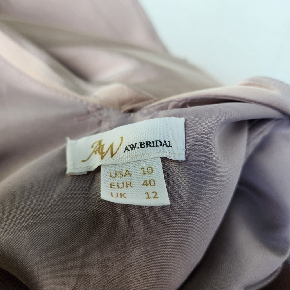 AW Bridal Satin Tank Straps Dress  Champagne Formal Front Slit Size 10 - Picture 12 of 13